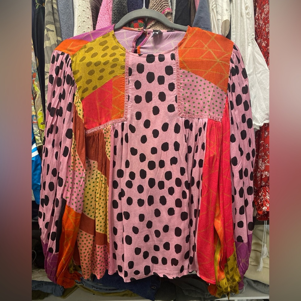 Colorful Polka Dot Patchwork Women's Top